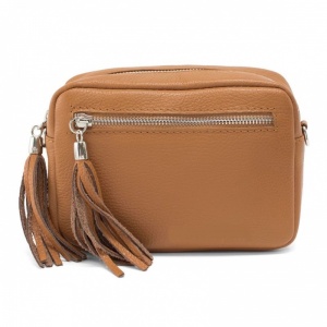 Double Tassel Leather Bag - Tan (SILVER HARDWARE)